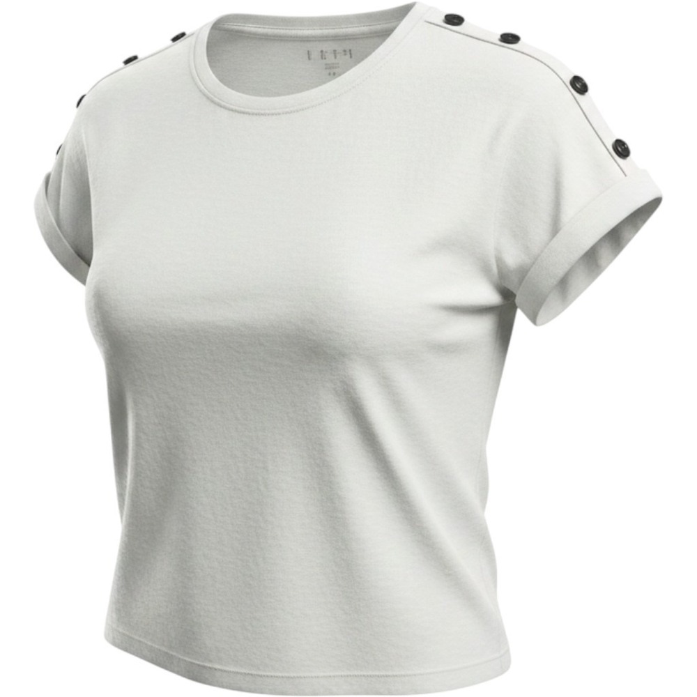 LOFT Tee Shirt Womens Petite White Slub Knit Button Shoulder Short Sleeve